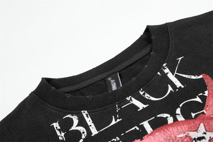 DAXUEN Black oversized T-shirt with distressed graphics