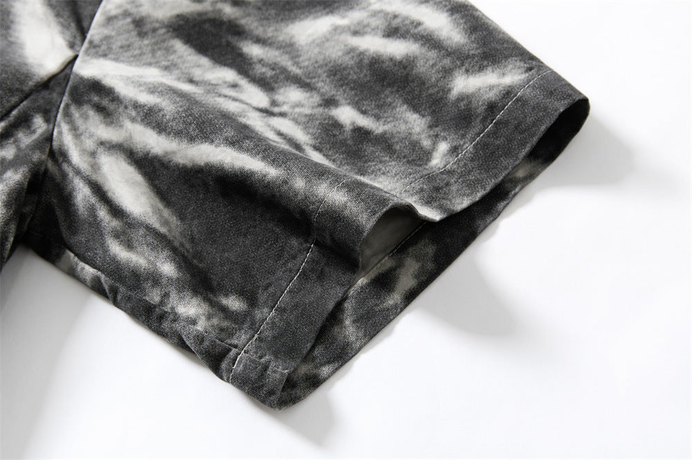 DAXUEN Distressed tie-dye short-sleeved button-up shirt