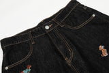 DAXUEN Dark-wash wide-leg jeans with dog embroidery