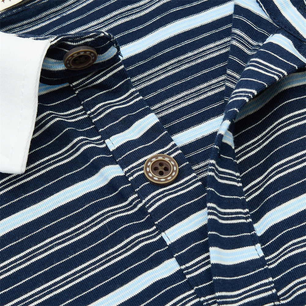 DAXUEN Navy and light blue striped polo shirt