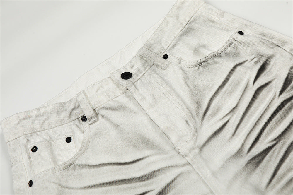 DAXUEN Wide-leg jeans with ruched texture and washed finish