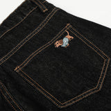 DAXUEN Dark-wash wide-leg jeans with dog embroidery