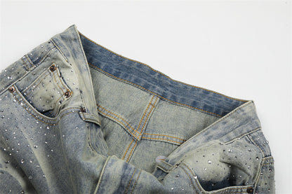 DAXUEN Light blue wide-leg denim jeans with studs