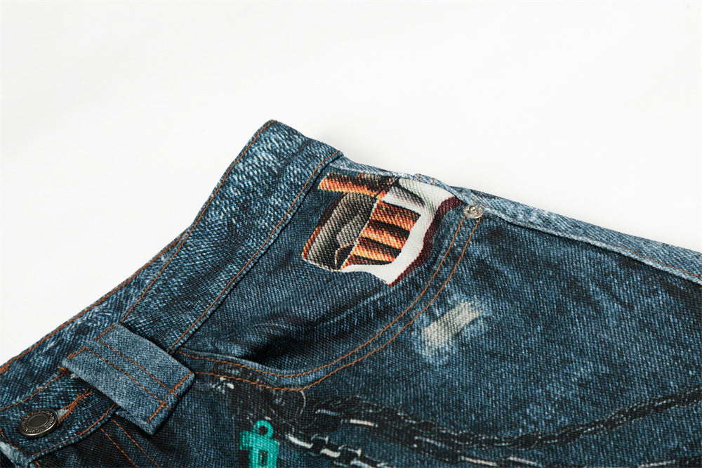 DAXUEN Baggy wide-leg denim jeans with graphic prints