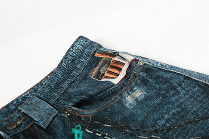 DAXUEN Baggy wide-leg denim jeans with graphic prints