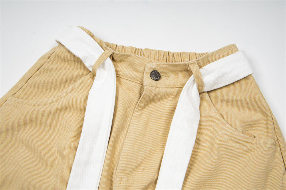 DAXUEN Khaki wide-leg trousers with whimsical graphics