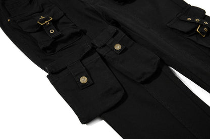 DAXUEN High-waisted black cargo pants with flared legs