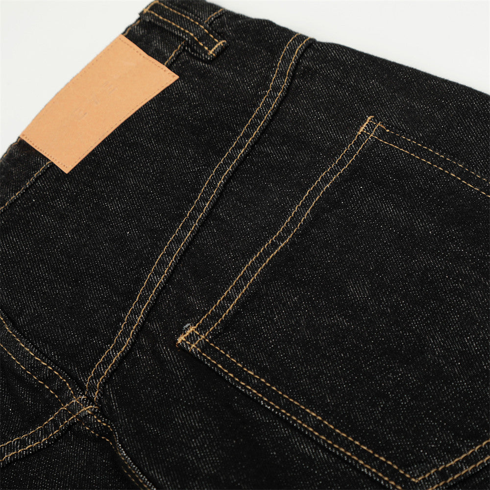 DAXUEN Wide-leg high-waisted denim pants with contrast stitching
