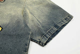 DAXUEN Faded denim short-sleeve T-shirt with graphic letters