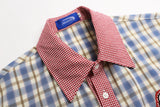 DAXUEN Plaid button-up shirt with cartoon cat patches