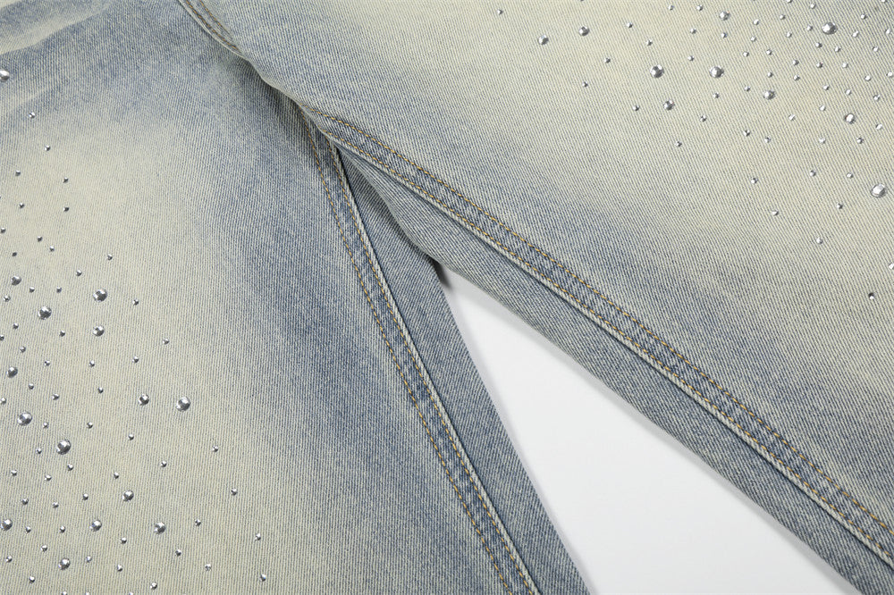 DAXUEN Light blue wide-leg denim jeans with studs