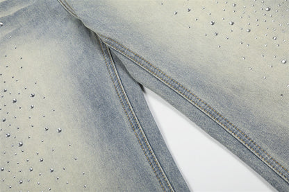 DAXUEN Light blue wide-leg denim jeans with studs