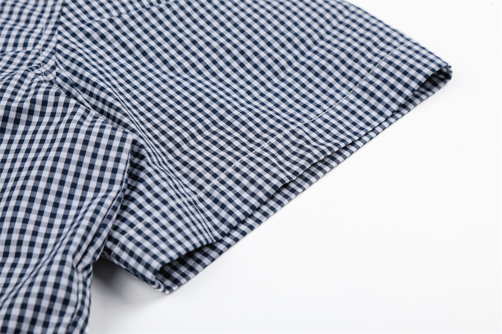 DAXUEN Navy and white gingham short-sleeved shirt