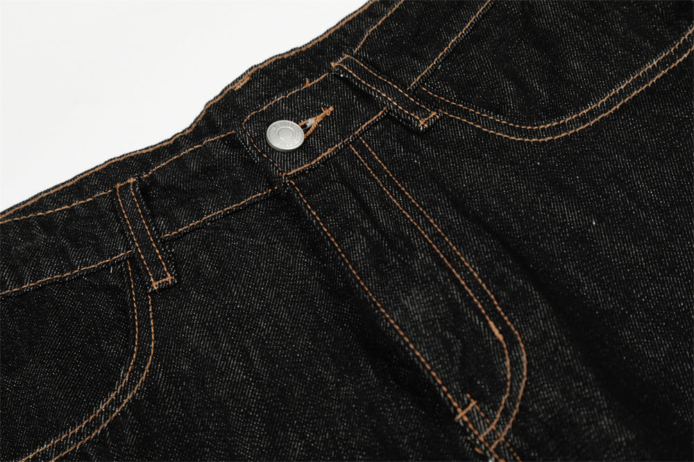 DAXUEN Wide leg denim trousers with dachshund embroidery