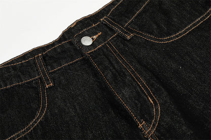 DAXUEN Wide leg denim trousers with dachshund embroidery