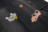 DAXUEN Smiling mouse embroidered denim overalls