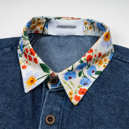 DAXUEN Floral graphic denim short-sleeved button-up shirt