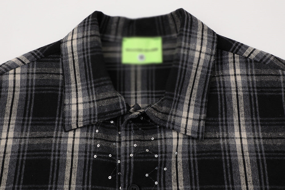 DAXUEN Short-sleeve plaid shirt with sequin embroidery