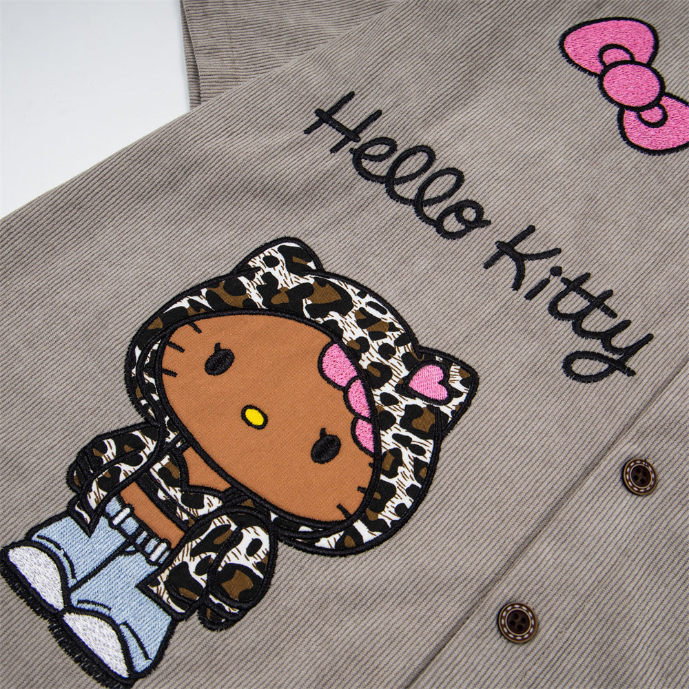 DAXUEN Leopard print embroidered button-up shirt