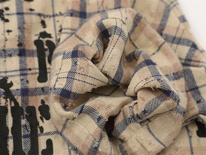 DAXUEN Short-sleeved plaid button-up shirt with graphic elements
