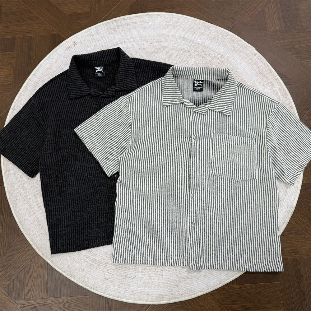 DAXUEN Short-sleeved button-up shirt with vertical stripes