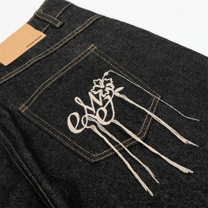 DAXUEN Wide-leg denim shorts with embroidery and contrasting stitching