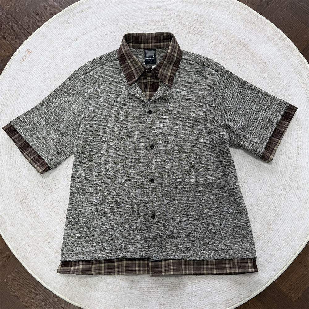 DAXUEN Layered plaid short-sleeved casual shirt