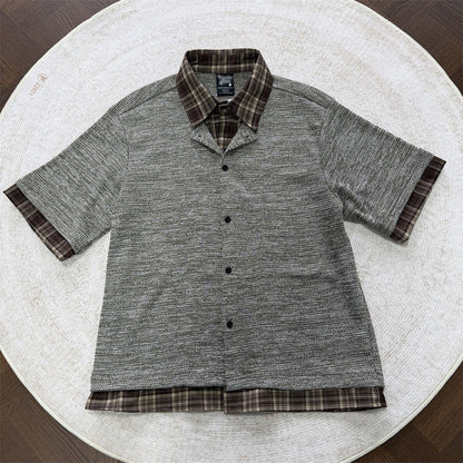 DAXUEN Layered plaid short-sleeved casual shirt