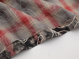 DAXUEN Distressed plaid short-sleeved shirt with embroidery