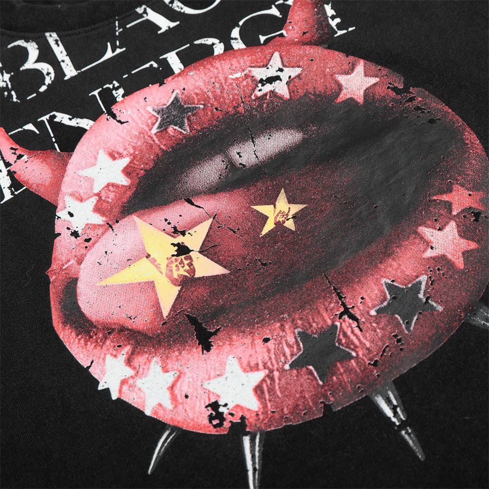 DAXUEN Black oversized T-shirt with distressed graphics