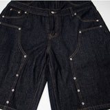 DAXUEN dark indigo multi-layered denim wide-leg shorts