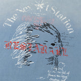 DAXUEN Faded blue oversized graphic t-shirt