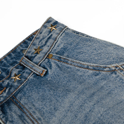 DAXUEN High-waisted wide-leg denim jeans with star prints