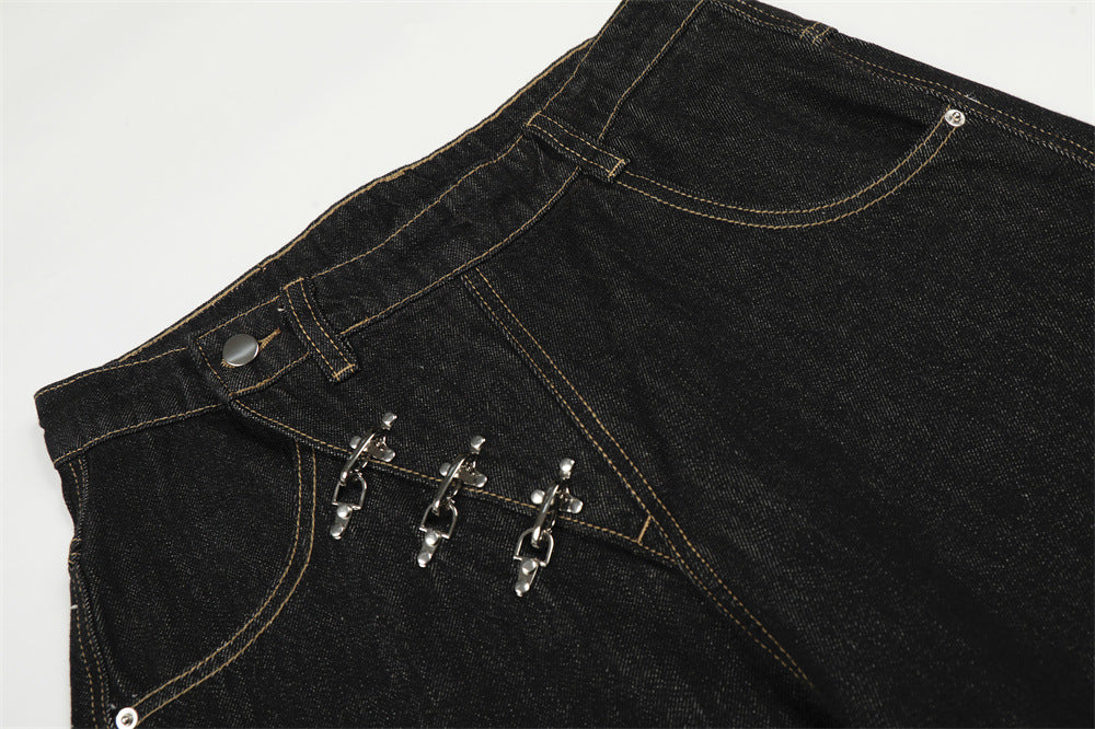 DAXUEN Wide-leg denim jeans with metal details
