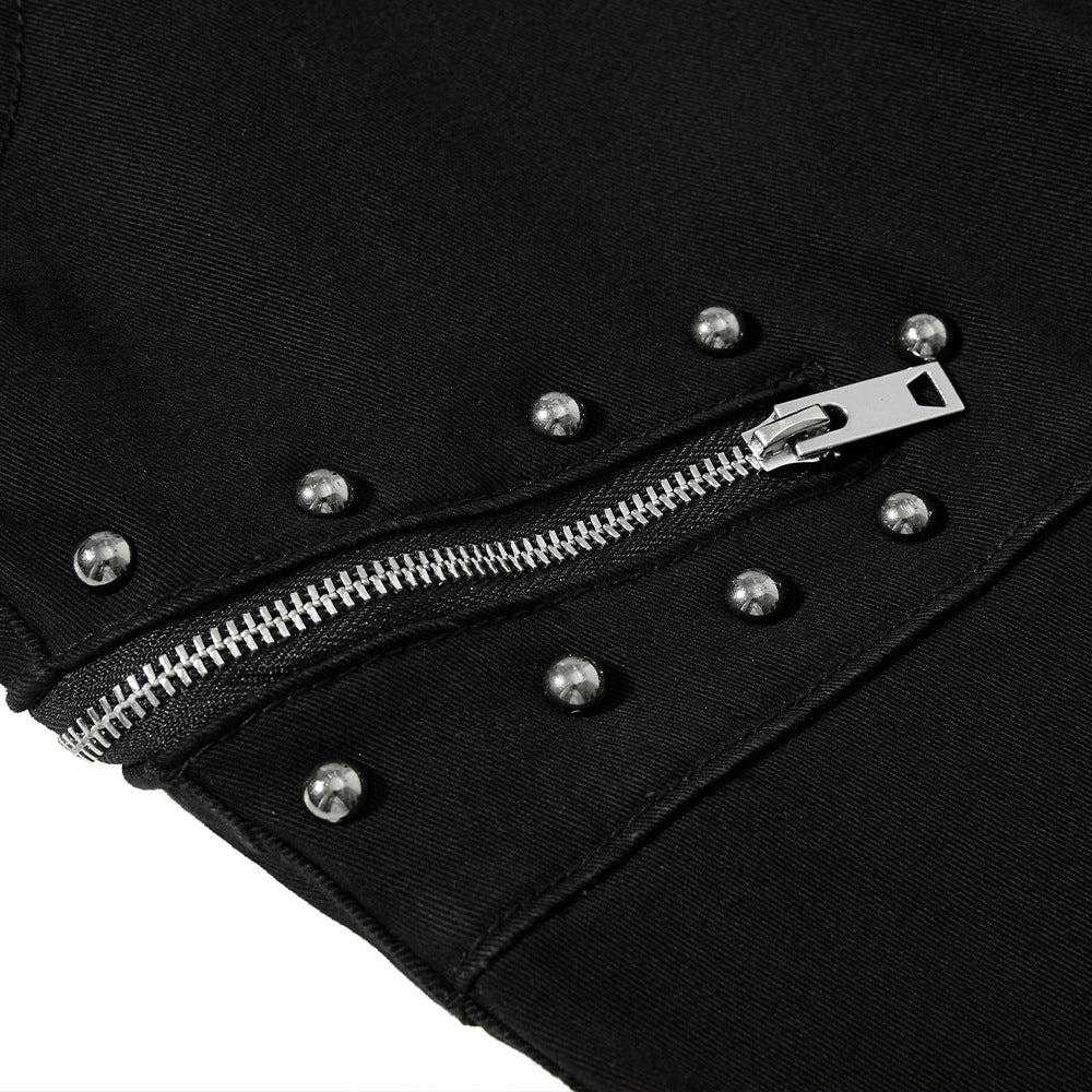 DAXUEN Black wide-leg pants with decorative zippers and studs