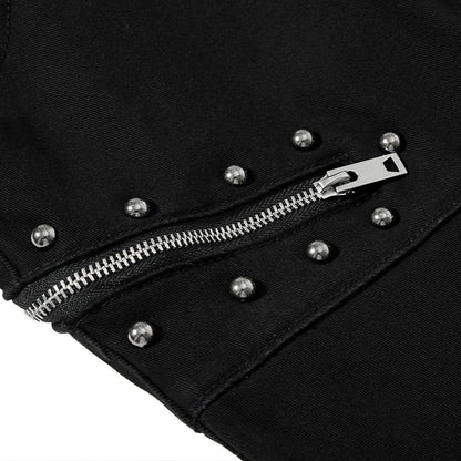 DAXUEN Black wide-leg pants with decorative zippers and studs