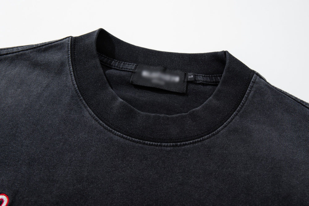 DAXUEN Charcoal grey short-sleeved vintage graphic T-shirt