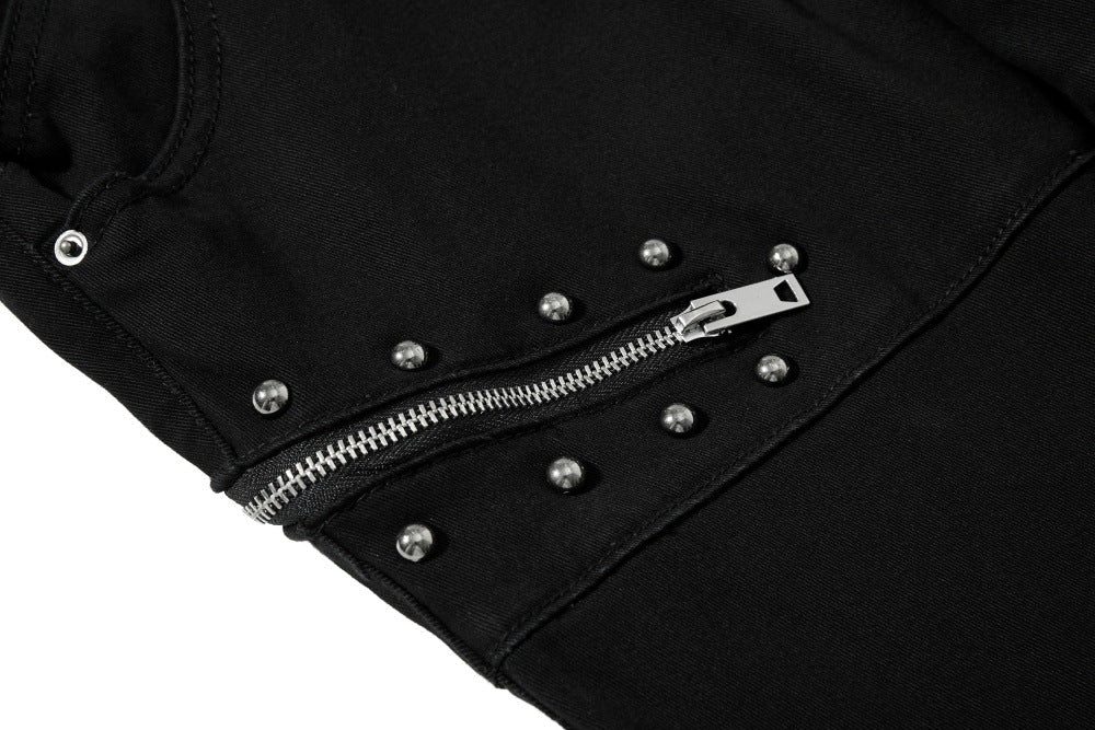 DAXUEN Black wide-leg pants with decorative zippers and studs