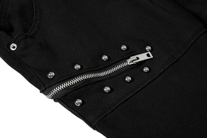DAXUEN Black wide-leg pants with decorative zippers and studs