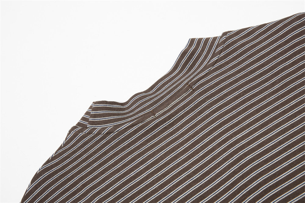 DAXUEN Retro striped mock neck short-sleeve t-shirt