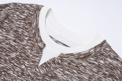 DAXUEN Layered neckline short-sleeved top in heathered fabric