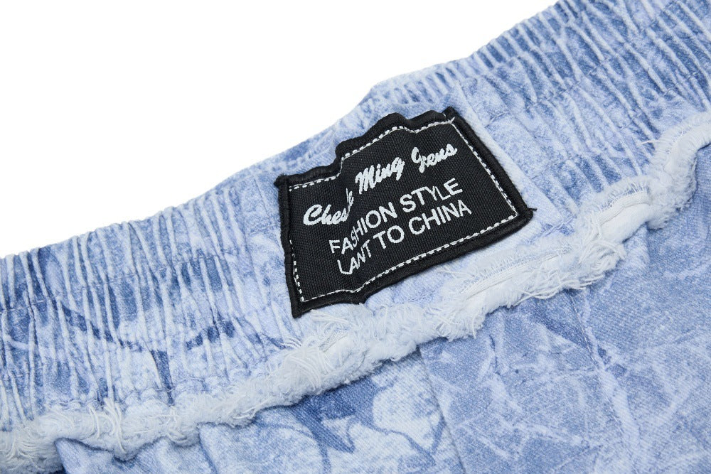 DAXUEN Oversized wide-leg pants with crinkled pattern and embroidery