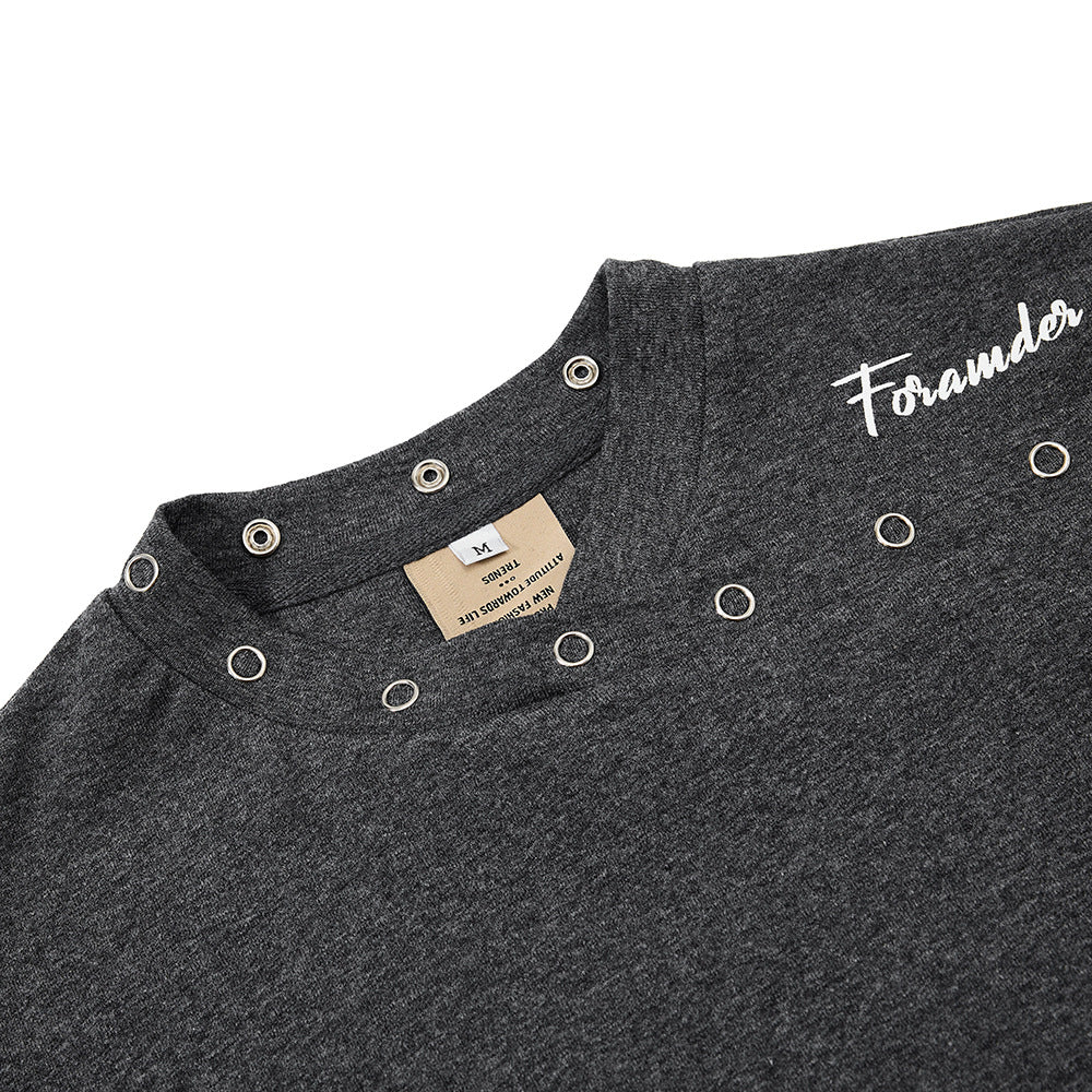 DAXUEN Mock-neck short-sleeve t-shirt in black and dark heather grey