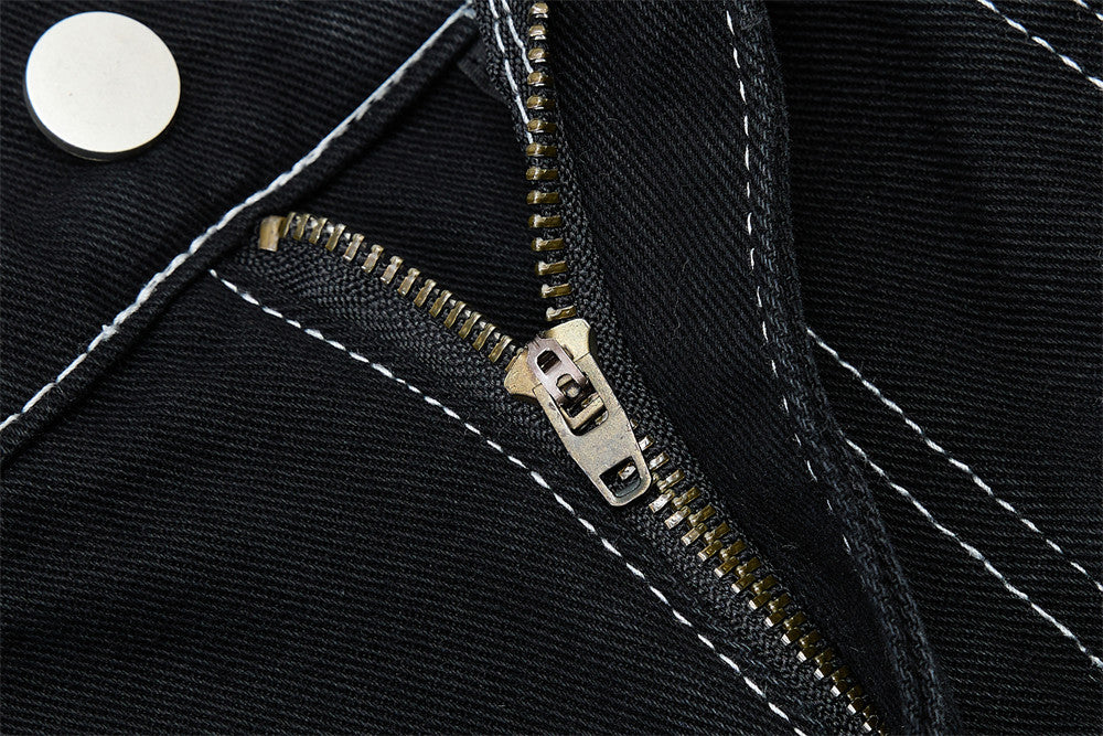 DAXUEN Black wide leg cargo pants with colorful cat patches