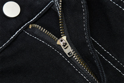 DAXUEN Black wide leg cargo pants with colorful cat patches