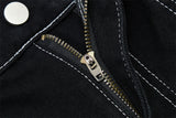 DAXUEN Black wide leg cargo pants with colorful cat patches