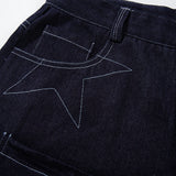 DAXUEN Dark blue denim shorts with white stitching and star designs