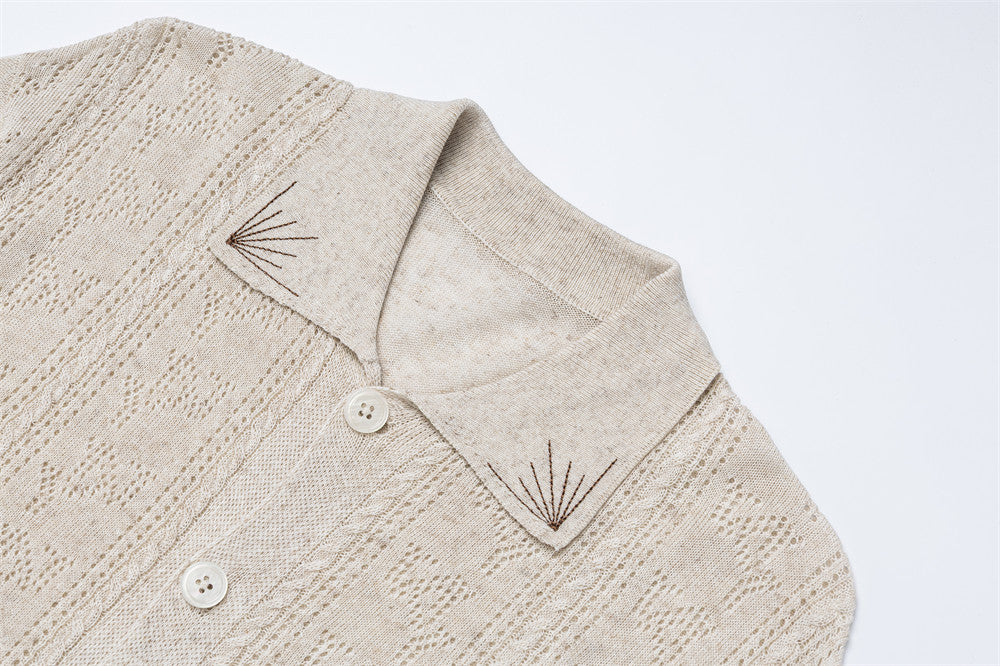 DAXUEN Casual open-knit short-sleeved button-up shirt
