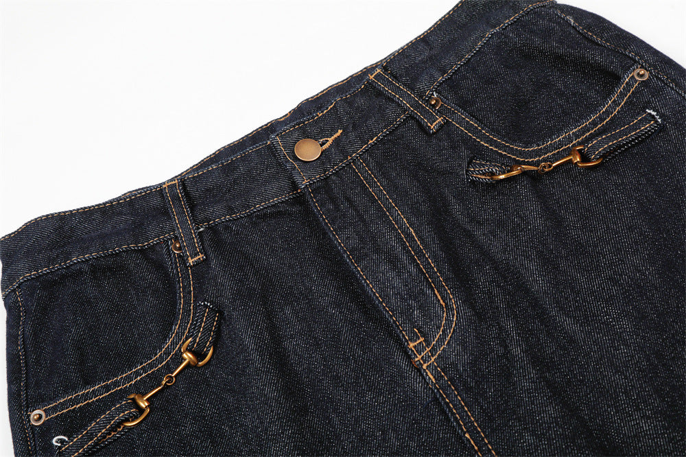 DAXUEN Wide-leg denim trousers in dark indigo, white, and black