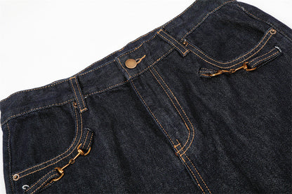 DAXUEN Wide-leg denim trousers in dark indigo, white, and black